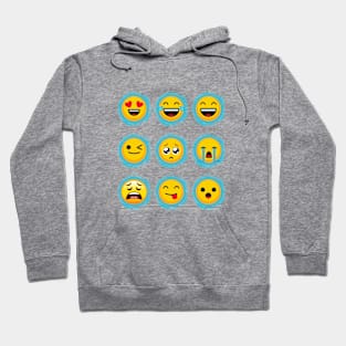 Emojination 9 Classic Yellow Faces Blue Circles Hoodie